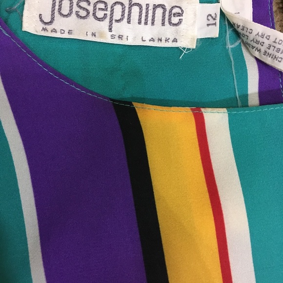 Vintage 90's Turquoise Rainbow Stripe Blouse - Picture 7 of 12